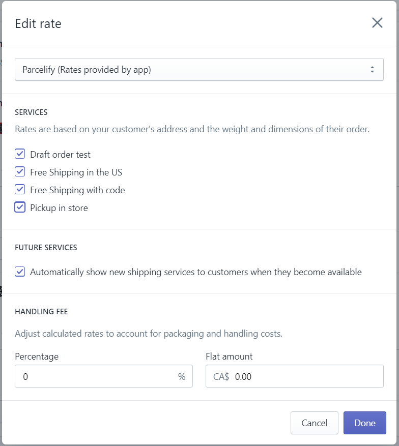 Shopify Edit Shipping Profile UI