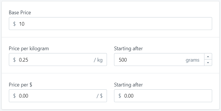 Parcelify Price Fields