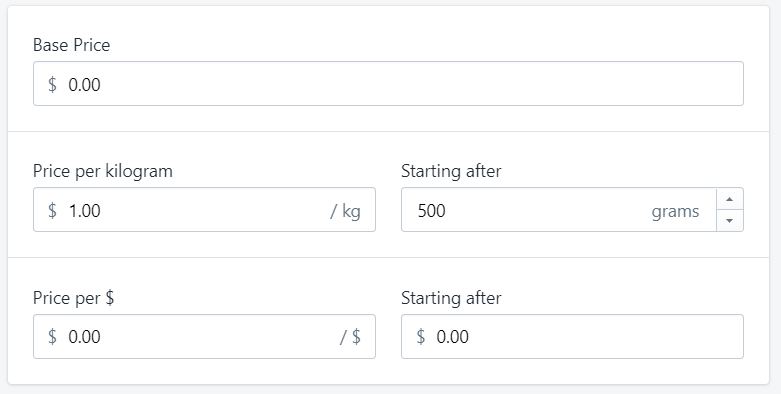 one dollar per kilogram, starting after 500 grams