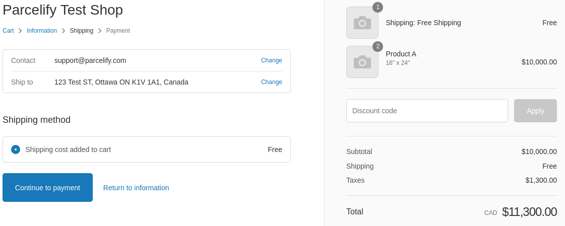 Screenshot of Shopify checkout shipping rates with free rate