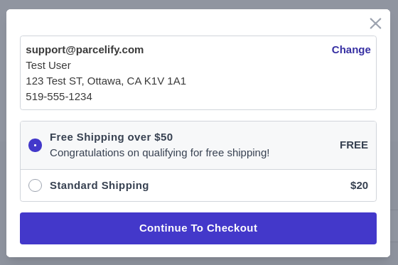 Screenshot of selected shipping rate