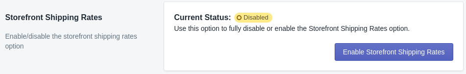 Screenshot of disabled storefront status