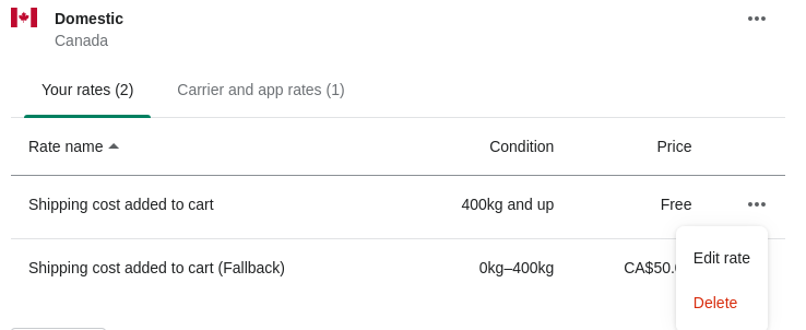 Screenshot of Zone on shipping profile