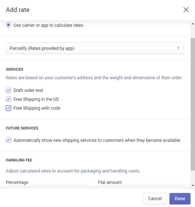 Dialog for enabling 3rd Party rates in Shopify